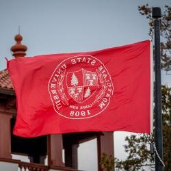 科尔大厅外澳门银银河官方网站登录入口州立大学的校旗.